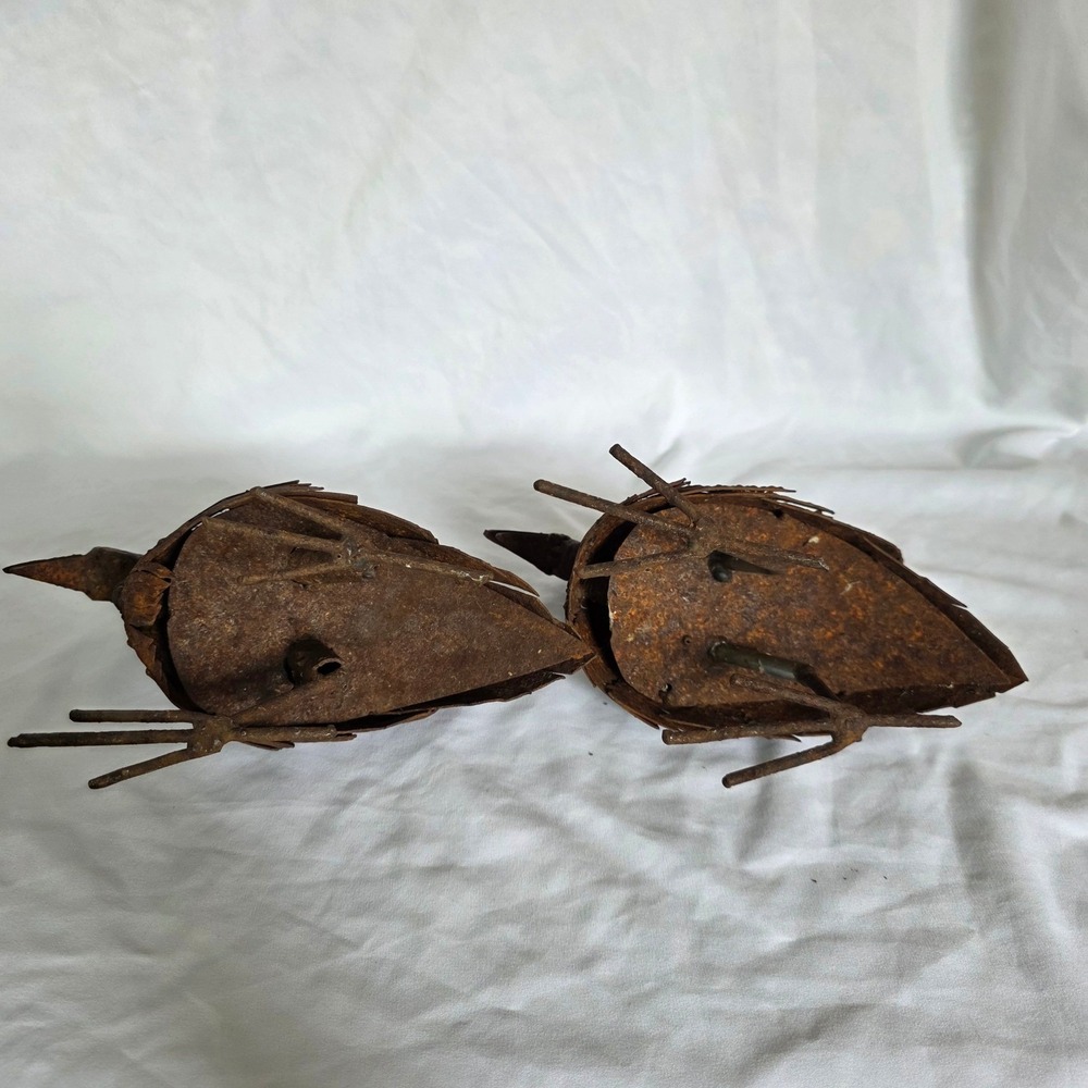 Brutalist-Style Rustic Welded Metal Bird Sculpture Set Folk Art Garden Statues - Picture 8 of 16